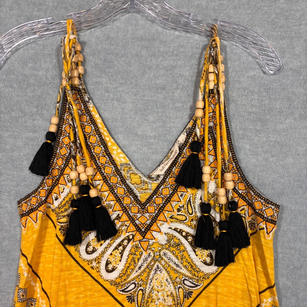 Soft Surroundings Yellow Paisley Embroidered Tassel Maxi Dress XS Boho 26K00 - Picture 9 of 11
